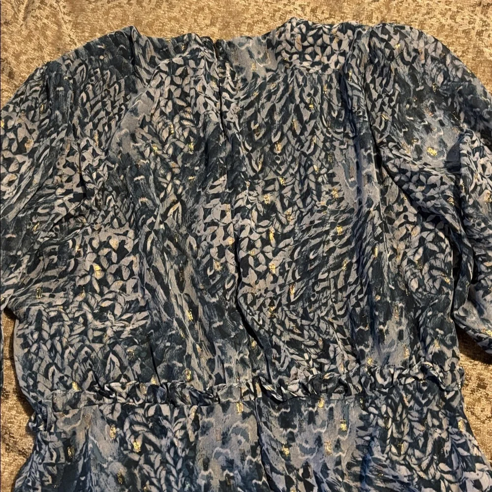 Aqua Blue and Gold Textured Dress - Picture 4 of 5